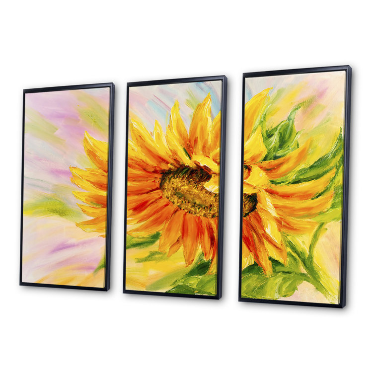 Rosalind Wheeler Sunflower Oil Painting Framed On Canvas 3 Pieces Print Wayfair